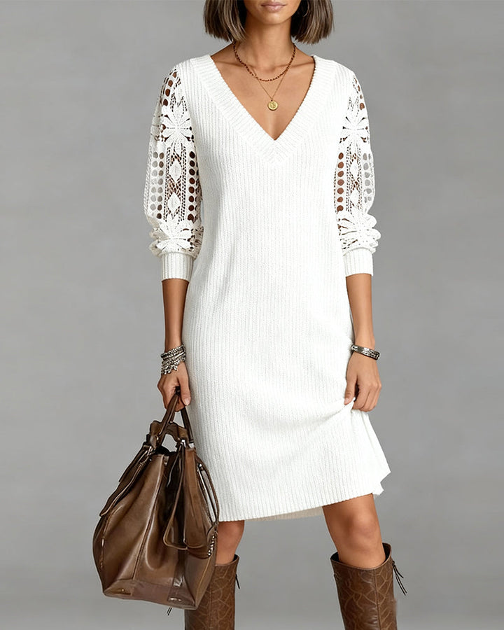 Long Sleeve Lace Dress with V-Neck